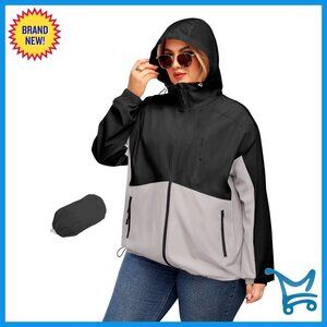 Plus Size Waterproof Rain Jacket Hood Lightweight Packable Outdoor Trench Coat